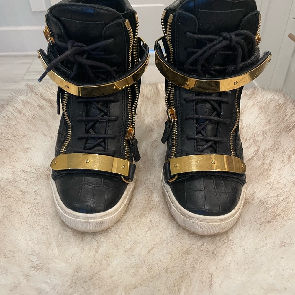 Giuseppe Zanotti Black Sneakers with Gold Hardware 39